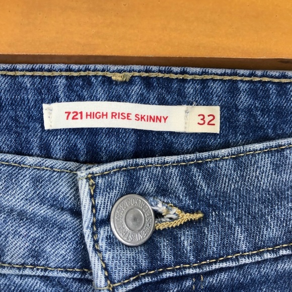 Levi's 721 High Rise Skinny Jeans Patch Knees Sz 32 - Picture 10 of 14